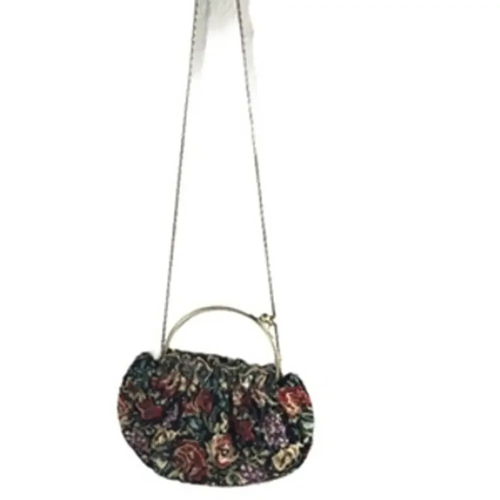 Y2K Vintage Woven Floral Tapestry Top Handle Bag with Long Shoulder Chain